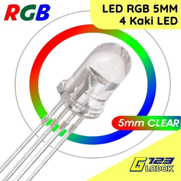 LED 5 MM RGB 4 P Pin Kaki Multi Tri Color Lampu Warna Transparent Clear Round Hat Transparan Bening Katoda Anoda Super Bright Emitting Diode Light Common