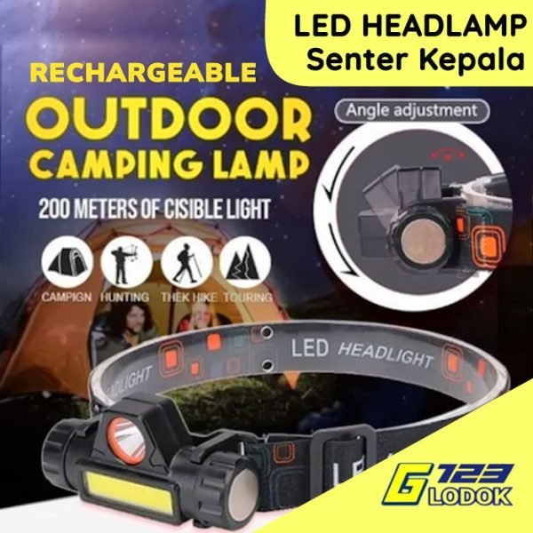 Senter Kepala Mini Cas USB High Power LED Rechargeable Headlight Head Light Head Lamp 1922 COB Sorot Jauh Dekat