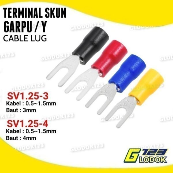 Kabel Skun Y Fork Isolasi SV1.25-3 1.25-4 Cable Lug Terminal Sekun-100PC