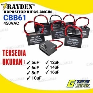 Kapasitor Kiipas Angin CBB61 6UF 8UF 10UF 16UF 2 Kabel Cosmos Sanken