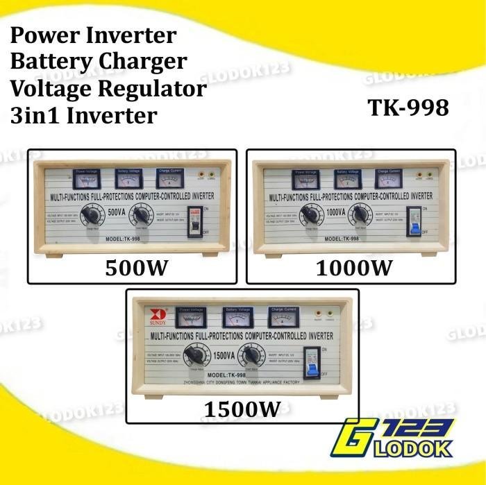 Power Inverter 3 in 1 DC AC Voltage Regulator Charger Cas Aki Otomatis