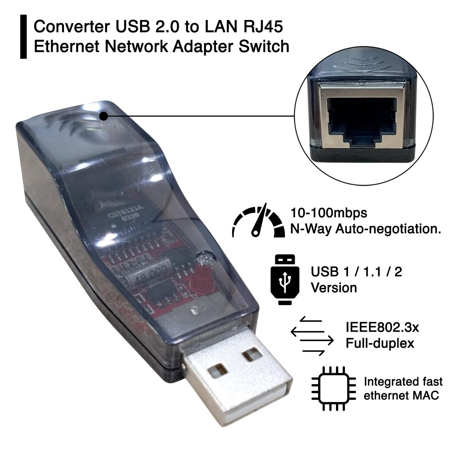 Converter Konverter USB 2.0 LAN RJ45 Ethernet Network Adapter Switch