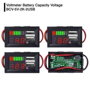 Display Volt Meter Battery Accu Level Indicator LED Dual USB Charger 5V 2A Indikator Level Kapasitas Baterai Aki DC Pengukur Tegangan Baterai Mobil Motor Panel DIY Modul Power Bank Portabl