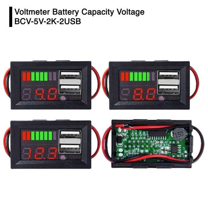 Display Volt Meter Battery Accu Level Indicator LED Dual USB Charger 5V 2A Indikator Level Kapasitas Baterai Aki DC Pengukur Tegangan Baterai Mobil Motor Panel DIY Modul Power Bank Portabl