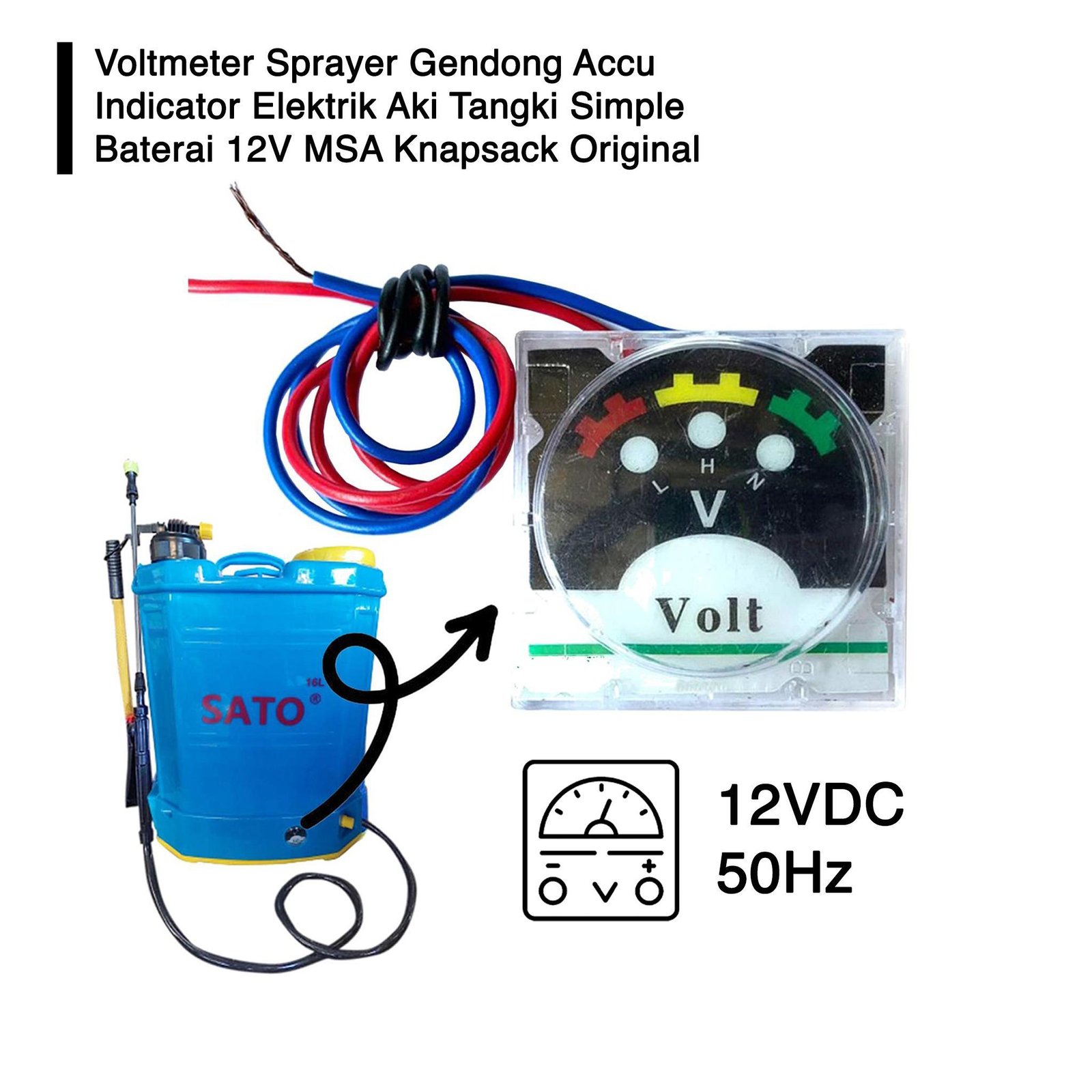 Voltmeter Volt Meter Sprayer Accu Indicator Electric Elektrik Aki Indikator Tangki Gendong Dua Lampu Simple Baterai Batere 12V MSA Knapsak Original